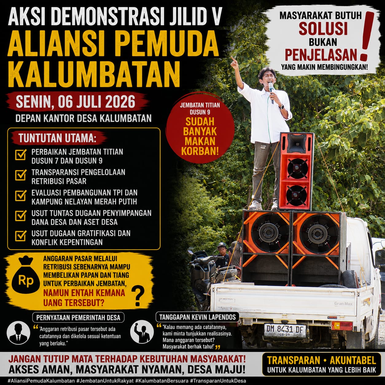 Aliansi Pemuda Kalumbatan Gelar Aksi Jilid V, Desak Pemdes Segera Perbaiki Jembatan Rusak