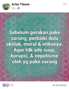 Unggahan Tokoh Muhammadiyah Gorontalo soal Akhlak dan Gerakan Pakai Sarung Tuai Perdebatan di Media Sosial