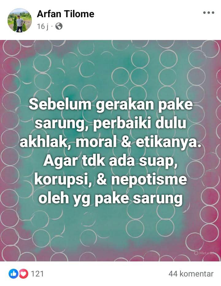 Unggahan Tokoh Muhammadiyah Gorontalo soal Akhlak dan Gerakan Pakai Sarung Tuai Perdebatan di Media Sosial
